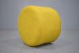 Round pouffe with soft padding on all surfaces is ideal for childrens play room