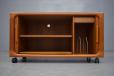 1970s vintage teak hifi cabinet on castors by Dyrlund
