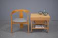 Modern Danish curved back beech frame chair on 3 legs with new upholstered seat