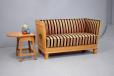 Vintage light oak trunk sofa with green and red striped upholstery