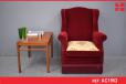 Traditional high back wing chair in red velour upholstery  - view 1
