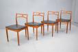 The set of 4 chairs feature solid teak frames, fully restored and finished with teak oil