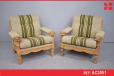 Nordic brutalist design armchair with oak frame and original upholstery - view 1
