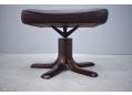 Midcentury design ox leather footstool on swivel base