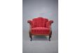Large antique armchair with dark wood carved detail and red veloiur upholstery - view 2