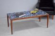 Vintage rosewood coffee table with blue tiled top - view 2