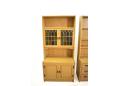 Vintage Danish made wall unit in oak with leaded glass doors. SOLD