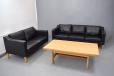 Vintage black leather 2 seater box sofa with oak legs - view 7