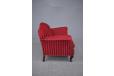 Large antique armchair with dark wood carved detail and red veloiur upholstery - view 6