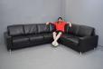 Danish Modern 6 seater corner sofa with black leather upholstery