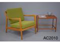 Tema 1 vintage beech armchair with new upholstered sprung cushions 