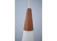 Teak drop pendant with opaline glass shade, Michael Bang design.