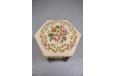 Hexagonal danish footstool on oak legs with embroided top