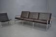Chrome frame 3 seater sofa in brown leather upholstery design by Prebend Fabricius and Jorgen Kastholm