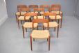 Large set of vintage teak frame model 75 dining chairs by Niels O Moller, 1954