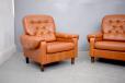 Midcentury Danish design terracotta leather armchair with button back