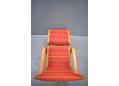 Red striped fabric upholstered Yngve Ekstrom easy chair & footstool.