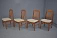Teak high back dining chairs wiht original cream upholstery for sale