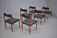 Set of 6 vintage rosewood dining chairs in black leather upholstery