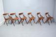 1959 design model 71 dining chairs in teak with vinyl wrapped handles produced by Mogens Kold