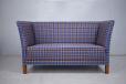 Classic 1940s style Danish box sofa with original blue and orange pattern upholstery