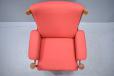 Light red fabric upholstered teak Bwana chair, 1961 Finn Juhl design.