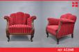 Large antique armchair with dark wood carved detail and red veloiur upholstery - view 1