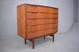 Wide, low chest of 5 drawers with bow fronted design in teak by Danish Homestore