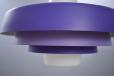 White glass centre of pendant light with 2-tone purple shades