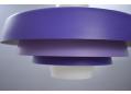 White glass centre of pendant light with 2-tone purple shades