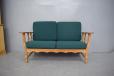 Small 2 seater sofa in solid oak with green cushions - view 4