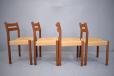 Four oiled teak dining chairs with new papercord sets