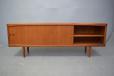 Teak sideboard with signature 3 rosewood dics inset on the corner - Henry W Klein design