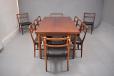 Johannes Andersen design dining table, 8 side chairs & 2 carver chairs