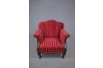 Large antique armchair with dark wood carved detail and red veloiur upholstery - view 7