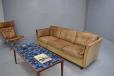 All ox leather upholstered 3 seat sofa with comfy cushions.