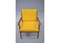 Original teak armchair with original yellow boucle upholstered cushions