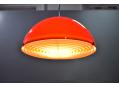 Plastic red & orange double shade on vintage design pendant light. 