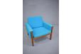 Hans Wegner vintage rosewood armchair with blue fabric upholstery  - view 2