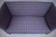 Slim box frame 2 seat sofa in blue and gold upholstery