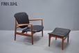 Finn Juhl armchair in teak and black vinyl | France chair - view 1
