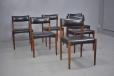 Rosewood and black leather vintage dining chairs - Set of 6