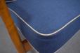 Reclining frame beech armchair with blue cushions designed by Arne Vodder