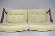 vintage 2 seat beech frame sofa with dark stain finish produced by Farstrup Mobelfabrik