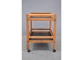 Two-tier hostess trolley in oak with black melamine surfaces, 1968 design