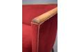 Original 1940s red velvet curved back sofa with beech armrest and backrest