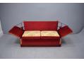 Low back 2 seat sofa with sprung reversible cushions & upholstered in red velour