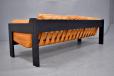 Vintage orange leather 3 seater sofa with black lacquer oak frame - view 9