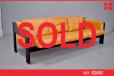 Vintage orange leather 3 seater sofa with black lacquer oak frame - view 1