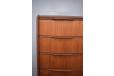 Bow fronted chest of 5 drawers in teak produced in the 1960s by Danish Cabinetmaker